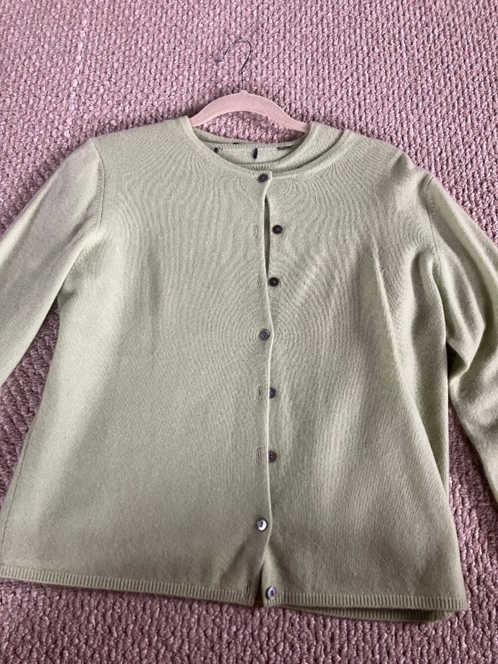 2 piece Valerie Stevens 100% Cashmere Cardigan Sweater Set Light Green M
